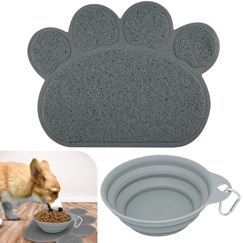 Faltbare Hundenäpfe zum Füttern – waschbar, matt für Hunde, personalisierte Hundematte für Böden, rutschfeste Futternäpfe, 470 ml, Grau, 2 Stück von HOVUK
