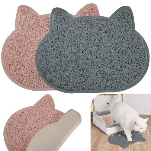 Gummi-Katzenmatten – Rosa und Grau, wasserdichte Matten für Fußreinigung, Kitty Matten für Zuhause und drinnen, Katzenstreu, Größe 40 cm, 2 Stück von HOVUK