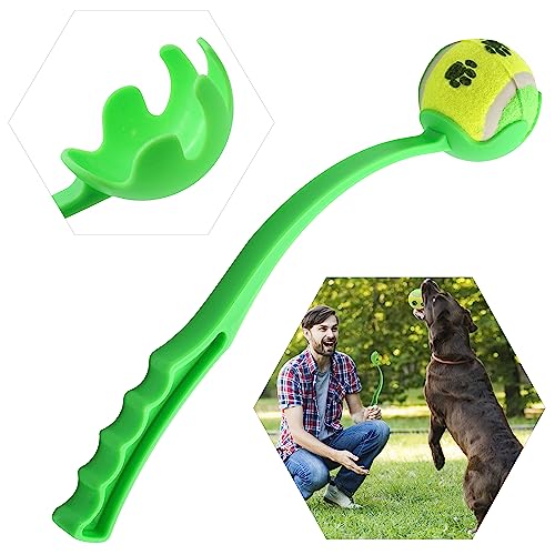 HOVUK® 1 x 38 cm Ballwerfer für Haustiere mit Tennisball in grüner Farbe, kostenloses Aufheben und Werfen, Spielbälle, ein Ball-Spielzeug speziell für Hunde von HOVUK