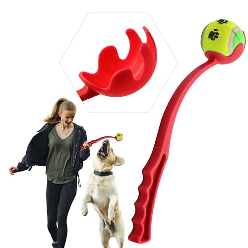 HOVUK Tennisball und Wurfspielzeug, kostenloses Aufheben und Werfen, Welpenspielzeug für Hunde, Übung und Training für große, mittelgroße und kleine Hunde, rot, 38 cm von HOVUK