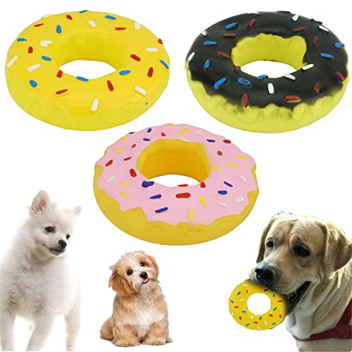 HOVUK® Hundespielzeug, 13 cm, Donut-Spielzeug, quietschendes Hundespielzeug, 3er-Set (Pink + Gelb + Schwarz) von HOVUK