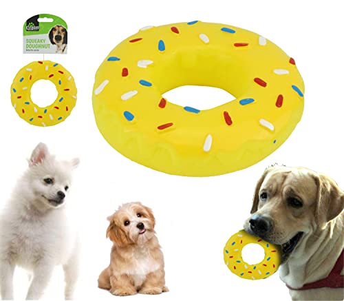 HOVUK® Hundespielzeug, 13 cm, Kauspielzeug, Donut und Donut, quietschend, unzerstörbar, robust, langlebig, Kauspielzeug für Hunde, Gelb von HOVUK
