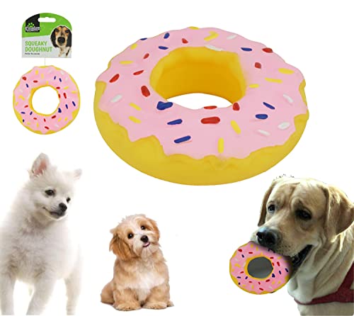 HOVUK Quietschendes Donut-Hundespielzeug, 13 cm, rosa Donut-Form, Kauspielzeug für interaktives Spielen für Hunde, Zahnreinigung, Schutz, Trainingsspielzeug für Hunde von HOVUK