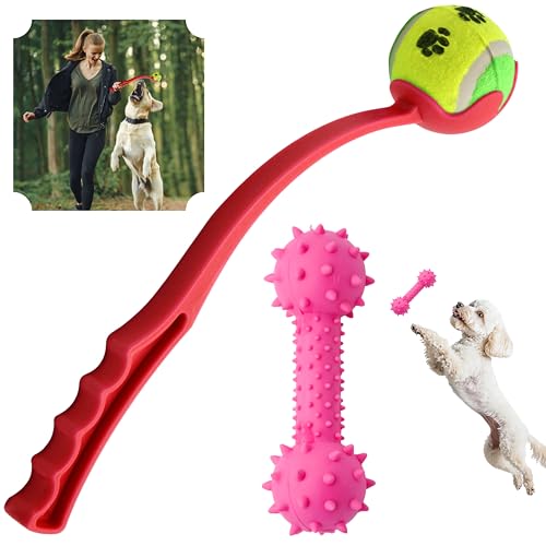HOVUK 2 x Haustier-Trainingsspielzeug, rot, freihändiges Aufheben von Ballwerfern, Hantel-Form, rosa, stacheliges Gummi-Kauspielzeug, interaktives Hundespielzeug, unzerstörbar HOVUK 2 x Haustier-Trainingsspielzeug, rot, freihändiges Aufheben von Ballwerfern, Hantel-Form, rosa, stacheliges Gummi-Kauspielzeug, interaktives Hundespielzeug, unzerstörbar von HOVUK