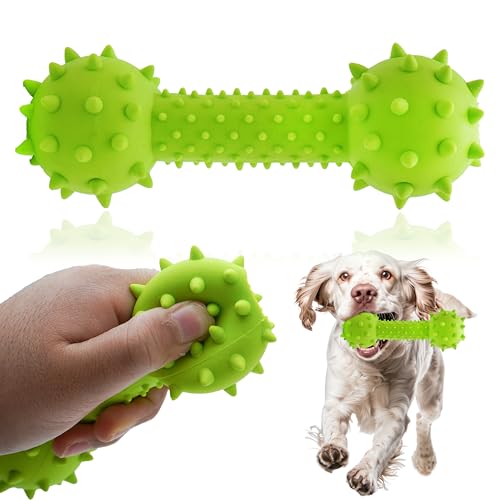 HOVUK Grüne Gummi-Spikey Hantel Hundespielzeug, Flexible Zahnreinigung Durchschnittliche Kauer, Leckerli-Dosierung IQ Puzzle Spielzeug, Spielzeittraining Unzerstörbarer Hundeknochen von HOVUK