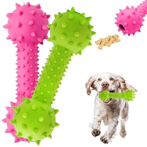 HOVUK Interaktives Spielzeug für Hunde, 14,5 cm, rosa und grün, Gummi-Kauspielzeug für Hunde, Hantelform, Stachelspielzeug zum Apportieren für Training, Haustierzahnspielzeug, 2 Stück HOVUK Interaktives Spielzeug für Hunde, 14,5 cm, rosa und grün, Gummi-Kauspielzeug für Hunde, Hantelform, Stachelspielzeug zum Apportieren für Training, Haustierzahnspielzeug, 2 Stück von HOVUK