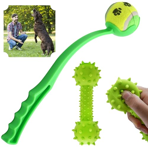 HOVUK Unzerstörbares Hundespielzeug, Gummi, Hantel, Hundespielzeug, Ultra-Werfer, Hundeballwerfer mit mittlerem Tennisball, aktives Kauspielzeug, Grün, 2 Stück HOVUK Unzerstörbares Hundespielzeug, Gummi, Hantel, Hundespielzeug, Ultra-Werfer, Hundeballwerfer mit mittlerem Tennisball, aktives Kauspielzeug, Grün, 2 Stück von HOVUK