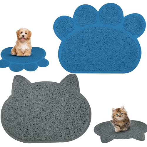 Haustierstreu-Matten, rutschfest, für Welpen, Kätzchen, Bodenmatte für drinnen, Haustierzubehör, Größe 40 cm, Grau und Blau, 2 Stück von HOVUK