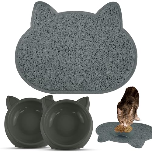 Katzennäpfe und Katzenstreu, matt, graue Farbe, Futterzubehör für Haustiere, Kätzchenmatte zum Spielen im Innenbereich, Füttern, personalisierte Katzennäpfe für Futter, 160 ml, 3 Stück von HOVUK