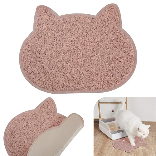 Waschbare Katzenstreumatte – Rosa rutschfeste Katzengesichtsformmatte, wiederverwendbare Bodenmatte für alle Katzen, Gummistreumatte für Haustier, Größe 40 cm von HOVUK