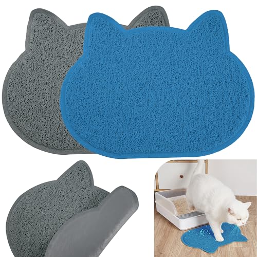Wasserdichte Katzenmatten – Blau und Grau, rutschfeste Haustier-Tischsets, Katzenmatte, Zubehör zum Auffangen von Schmutz oder Sand und Sand von Pfoten, Größe 40 cm, 2 Stück von HOVUK
