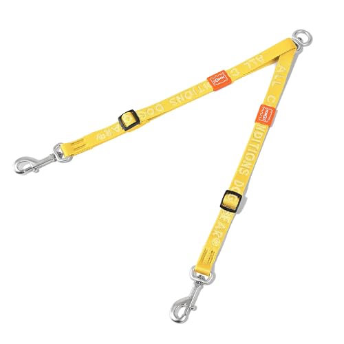 HOWGO Doppelte Hundeleine, kein Verheddern, um 360 ° drehbar, verstellbare zwei gepolsterte Griffe, Doppel-Clip, für kleine und mittelgroße Rassen, Gelb, 7,6 x 2,4 m von HOWGO