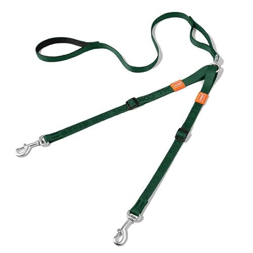 HOWGO Doppelte Hundeleine, kein Verheddern, um 360 ° drehbar, verstellbare zwei gepolsterte Griffe, Doppel-Clip, für kleine und mittelgroße Rassen, Grün, 7,6 x 1,2 m von HOWGO