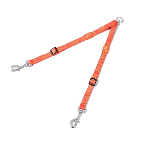 HOWGO Doppelte Hundeleine, kein Verheddern, um 360 ° drehbar, verstellbare zwei gepolsterte Griffe, Doppel-Clip, für kleine und mittelgroße Rassen, Orange, 7,6 x 2,4 m von HOWGO