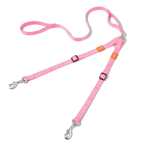 HOWGO Doppelte Hundeleine, kein Verheddern, um 360 ° drehbar, verstellbare zwei gepolsterte Griffe, Doppelclip, für kleine und mittelgroße Rassen, Rosa, 7,6 x 1,2 m von HOWGO