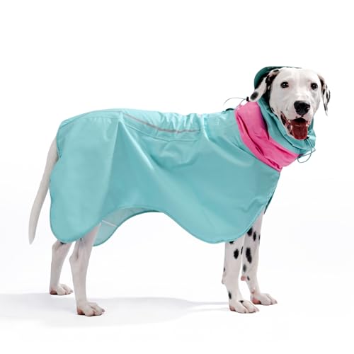 HOWGO Hunderegenmantel, verstellbar, wasserdicht, winddicht, Hunde-Regenjacke mit Loch für die Leine für kleine, mittelgroße und große Hunde (Blau, XXS) von HOWGO