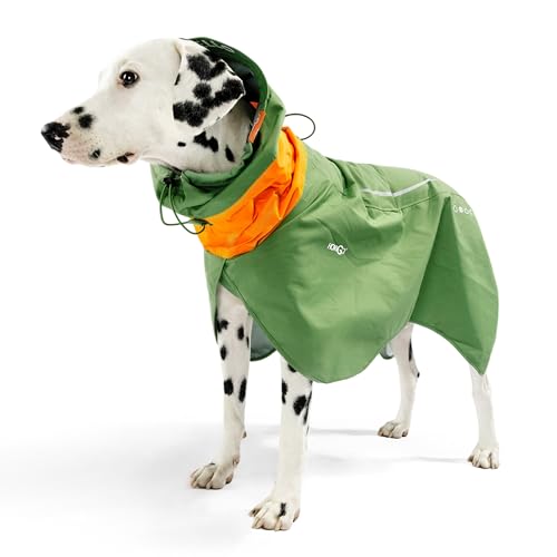 HOWGO Hunderegenmantel, verstellbar, wasserdicht, winddicht, für Hunde, Regenjacke mit Loch für die Leine für kleine, mittelgroße und große Hunde (Grün, XXS) von HOWGO