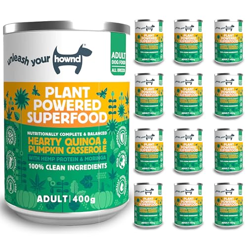 HOWND Veganes Hundefutter - Komplettes pflanzliches hypoallergenes veganes Nassfutter für Erwachsene Hunde - Gesundes veganes Hundefutter - Herzhafter Quinoa & Kürbiseintopf (12 x 400G) von HOWND