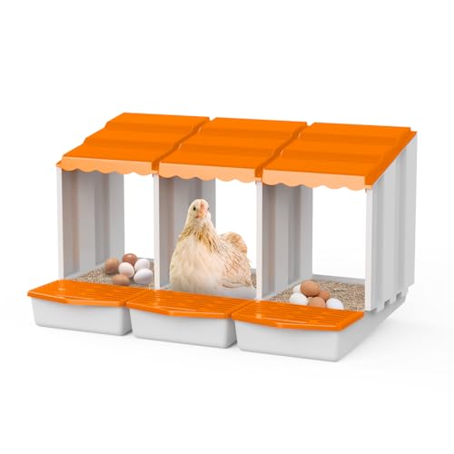 Hühner-Nistkästen Hühner-Legeboxen mit Sitzstange ausrollbare Nistkästen Hardware, montierter Hühner-Nistkasten Nistkasten für Hühnerstall mit Barscheiern geschützter Auffangbereich (Orange, 3er-Pack) von HOWUXZO