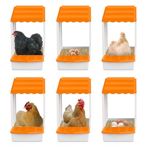 Hühner-Nistkästen Hühner-Legeboxen mit Sitzstange ausrollbare Nistkästen Hardware, montierter Hühner-Nistkasten Nistkasten für Hühnerstall mit Barscheiern geschützter Auffangbereich (Orange, 6 Stück) von HOWUXZO