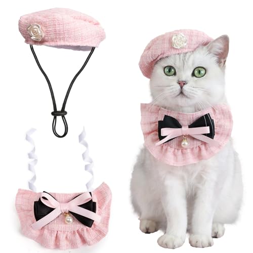 HOWWFALY Haustier-Prinzessinnenkostüm, Halloween-Weihnachtskostüme, Katzen-Geburtstags-Outfit, Katzenbekleidung, Hunde-Party-Kostüme (rosa Schleife) von HOWWFALY