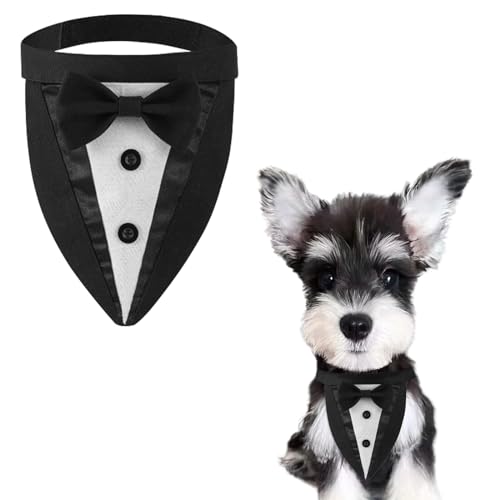 HOWWFALY Hunde-Smoking-Halsband mit Fliege, verstellbar, formeller Hunde-Tux, Geburtstagskostüme, Haustier-Party, Verlobung, Geschenke für kleine, mittelgroße und große Hunde (S: Halsumfang 28 cm - 38 von HOWWFALY