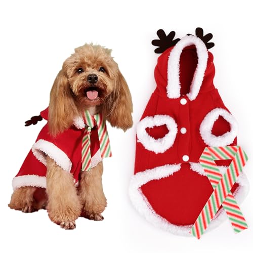 HOWWFALY Hunde-Weihnachtskostüme, Haustiermantel für kaltes Wetter, Elch, Kleidung, Katze, warmer Poncho, Outfit, Winter-Kapuzenpullover, Weihnachtskostüm, lustige Hundekleidung, Party, Cosplay für von HOWWFALY