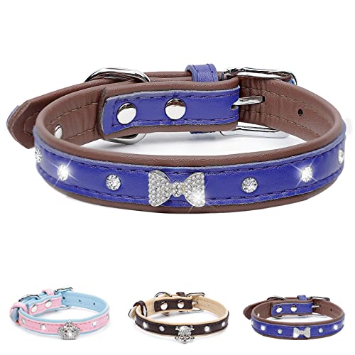 HOWWFALY Hundehalsband Katzenhalsband Strass Glänzendes Halsband Einstellbare Größe Niedlich Mode Halsband für kleine Katzen Kleine Hunde (S, Marineblau) von HOWWFALY