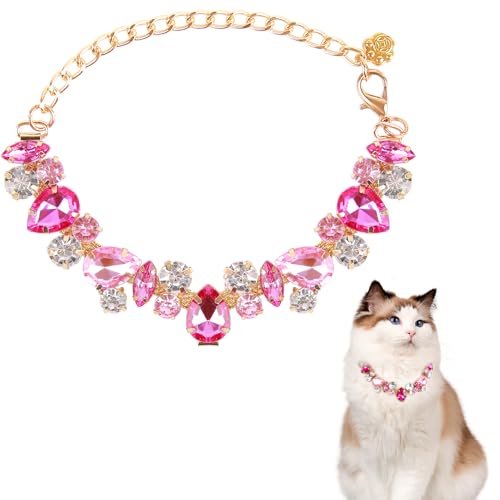 HOWWFALY Hundehalsband und Katzenhalsband, goldfarbene Kette, Edelstahl, verstellbar, rosa Diamanten, Halsband mit niedlicher Haustierpfote für kleine, mittelgroße Haustiere, Katzen, Hunde, Kätzchen HOWWFALY Hundehalsband und Katzenhalsband, goldfarbene Kette, Edelstahl, verstellbar, rosa Diamanten, Halsband mit niedlicher Haustierpfote für kleine, mittelgroße Haustiere, Katzen, Hunde, Kätzchen von HOWWFALY