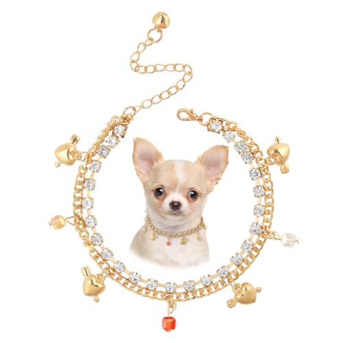 HOWWFALY Hundehalsband und Katzenkette, Edelstahl, verstellbar, 18 Karat Gold, Herzform, Strass-Halskette für kleine Haustiere, Katzen, Kätzchen, Welpen (S, Herzen) von HOWWFALY