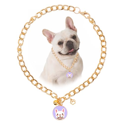 HOWWFALY Hundehalsband und Katzenkette, Edelstahl, verstellbar, 18 Karat Gold, herzförmige Halskette für kleine Haustiere, Katzen, Kätzchen, Welpen (Gold, 45 cm) von HOWWFALY