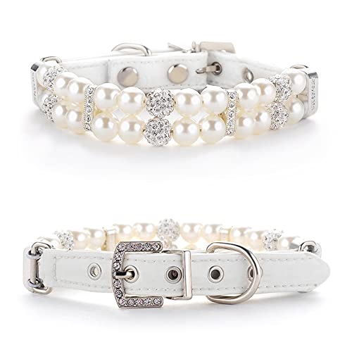HOWWFALY Perlen-Hundehalsband mit glitzernden Kristallen, Strasssteinen, Perlenhalskette, PU-Leder, verstellbares Halsband, Leine, Seil, Hundekette, Katze, schwarze Perle, Haustierhalsband (weiß, HOWWFALY Perlen-Hundehalsband mit glitzernden Kristallen, Strasssteinen, Perlenhalskette, PU-Leder, verstellbares Halsband, Leine, Seil, Hundekette, Katze, schwarze Perle, Haustierhalsband (weiß, von HOWWFALY