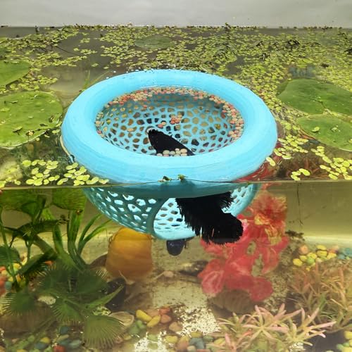 Aquarium Schwimmende Betta Fischhäute, Betta oder Garnelen Futterspender Höhle und Hängematte Kleine Fische Futterringe Aquarium Verstecken Fütterung Dekoratives Zubehör (Cyan) von HOZOE