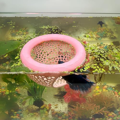 Aquarium Schwimmende Betta Fischhäute, Betta oder Garnelen Futterspender Höhle und Hängematte Kleine Fische Futterringe Aquarium Verstecken Fütterung Dekoratives Zubehör (Rosa) von HOZOE