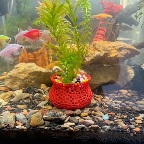 Aquarium Unterwasser-Pflanztopf, Unterwasser-Pflanzanker, Aquarium-Pflanzgefäß, Aquarium-Landschaftsgestaltung, Dekoration, Pflanzenbecherhalter, Aquarium-dekoratives Zubehör, 2-teiliges Set (rot) von HOZOE