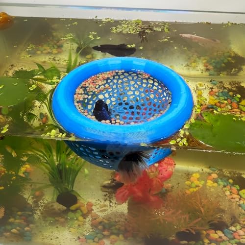 Aquarium schwimmende Betta-Fischhäute, Betta- oder Garnelen-Futterstation, Höhle und Hängematte, kleine Fisch-Futterringe, Aquarium-Verstecken, dekoratives Zubehör (blau) von HOZOE