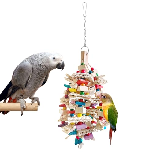 HPAWHOMEPART Papageienspielzeug, Vogelspielzeug für große Vögel, natürlicher mehrfarbiger Holzblock und Maisschalen, zum Aufhängen, Futtersuche, Kauspielzeug für Sittiche, Lovebirds, Nymphensittiche, von HPAWHOMEPART