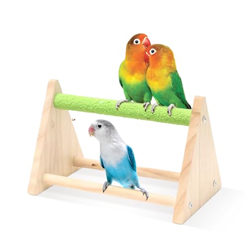 Papageienspiel Holzständer Vogel Mahlen Sitzstange Tisch Plattform Vogelkäfig Futterständer mit Futterschale Tasse Dreieck tragbaren Tisch Spielständer für kleine Nymphensittiche, Sittiche von HPAWHOMEPART