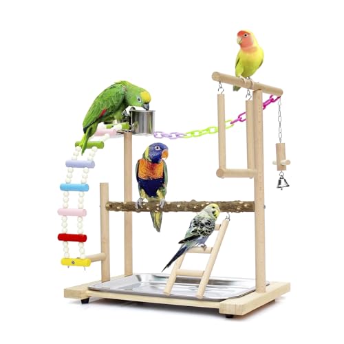 Parrots Playground Bird Play Stand Natural Wood Parrot Perch Gym Playpen Parakeet Nest with Feeder Cups Ladders Lovebirds Cage Accessories Toy Exercise Activity Center for Lovebirds von HPAWHOMEPART