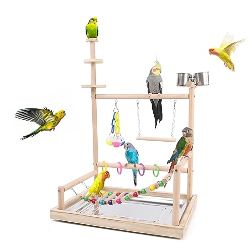 HPAWHOMEPART Vogelspielständer aus Holz, stabil, stabil und sicher, für Sittiche, Graupapageien, Nymphensittiche, Kakadus, Papageien und Finken, einfache Montage, inklusive buntem Spielzeug und HPAWHOMEPART Vogelspielständer aus Holz, stabil, stabil und sicher, für Sittiche, Graupapageien, Nymphensittiche, Kakadus, Papageien und Finken, einfache Montage, inklusive buntem Spielzeug und von HPAWHOMEPART