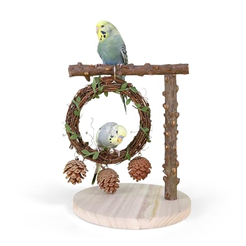 Vogelständer für Papageien Vogelständer Tischplatte - Vogeltraining Stand Set Naturholz Vogelkäfig Stand mit Spielzeug und Zubehör für kleine bis mittlere Papageien und Vögel von HPAWHOMEPART