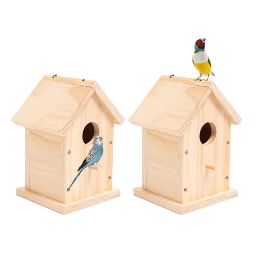 HPC Decor Vogelhäuser für den Außenbereich mit Kette, natürliches Holz-Vogelhaus-Set für den Außenbereich, mit Raubfischschutz, zum Aufhängen, DIY-Vogelhaus-Set und Holzbearbeitung, von HPC DEC R OUR HAPPY PLACE