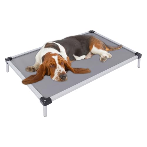HPDTZ Kausicheres Hundebett, Hundebett Aluminium Hundeschlafplatz Atmungsaktiv Haustierbett für Innen und Außen Großer Platz für Robustem Rahmen und Rutschfesten Füßen (Grau, 107 * 71cm) von HPDTZ