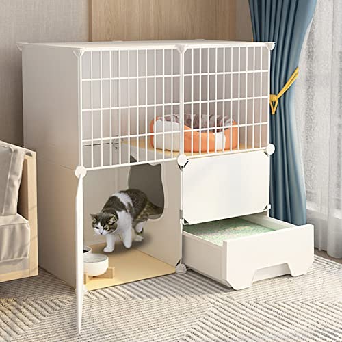 2-Stöckig, Für Den Innenbereich, Mit Katzentoilette, Tragbar, Kleine Haustierkäfige, Abnehmbarer Metalldraht, Übungsplatz Für 1–2 Katzen,White-75 * 49 * 75cm von HPTHLY