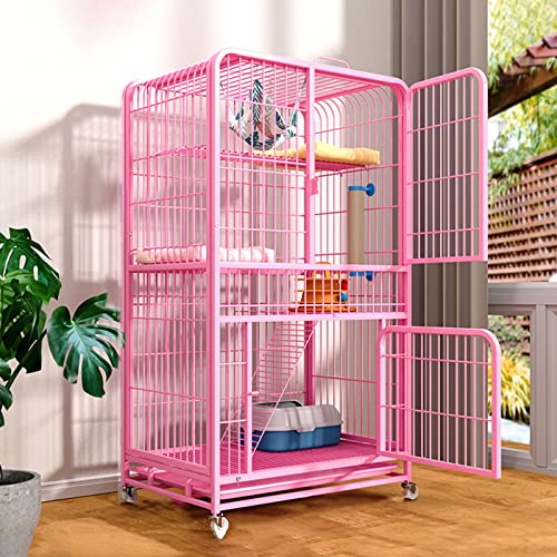 Groß Für Den Innenbereich, Katzenzwinger, Frettchenkäfig, Chinchillakäfig, Kleintierkäfige Mit Rädern Und Leiter, Großer 4-Stufiger Draht, Mit 2 Vordertüren, F,Pink-Set C von HPTHLY