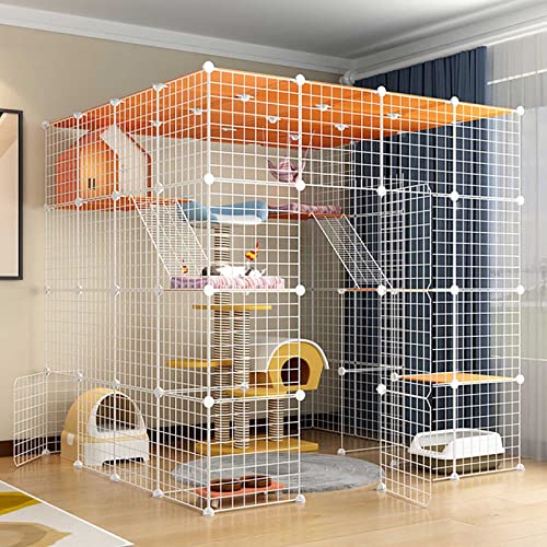 Große Katzengehege Für Den Innenbereich, Katzenzwinger, Frettchenkäfige, Abnehmbarer Hunde-Trainingszaun Aus Metall Mit Hängematte, Einfach Zu Montieren, Schwar,White-144x144x144cm von HPTHLY