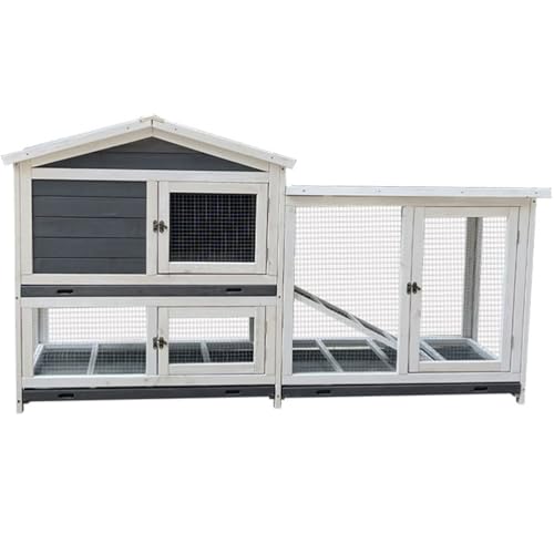 Großer Hühnerkäfig, Haustierhaus Aus Holz Mit Verschließbaren Türen Und Wasserdichtem Dach, Lebensraum Für Kleintiere, Perfekt Für Meerschweinchen Und Kaninchen,Off-White von HPTHLY