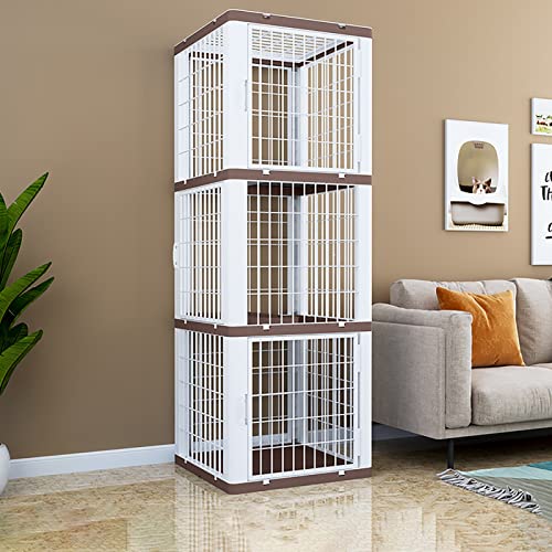 Großer Katzenkäfig, DIY-Laufstall Für Haustiere, Abnehmbar, Dichter Metalldraht, Frei Kombinierbar, Zusammengebauter Katzenkäfig, Doppeldecker-Katzenvilla Für,Brown-Three von HPTHLY