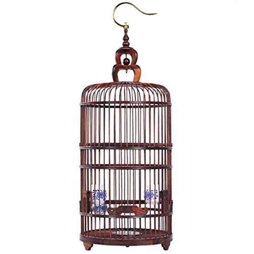 Großer Vogelkäfig Vogelkäfig Käfig Runder Vogelkäfig Haus Laterne Holzschnitzerei Dekoration Holznest Vogelhaus Kakadukäfigb,B, von HPTHLY