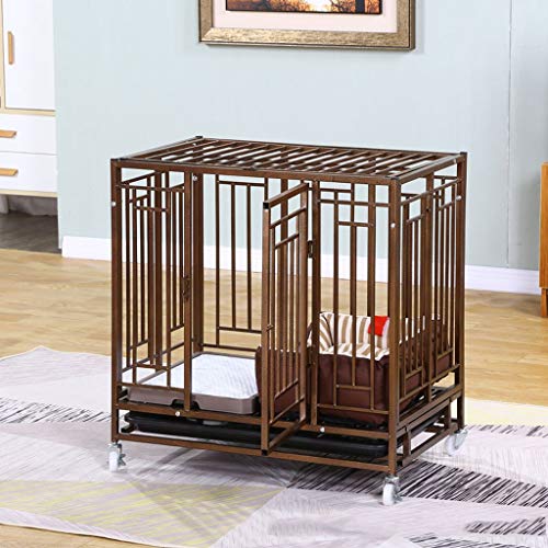 Hundekiste Bronzefarbener Hundekäfig Für Den Innenbereich Mit Toilette, Hundezaun, Haustierkäfig Für Den Haushalt Mit Tablett Und Bremse, Universal-Rad-Hundekä,M Hundekiste Bronzefarbener Hundekäfig Für Den Innenbereich Mit Toilette, Hundezaun, Haustierkäfig Für Den Haushalt Mit Tablett Und Bremse, Universal-Rad-Hundekä,M von HPTHLY